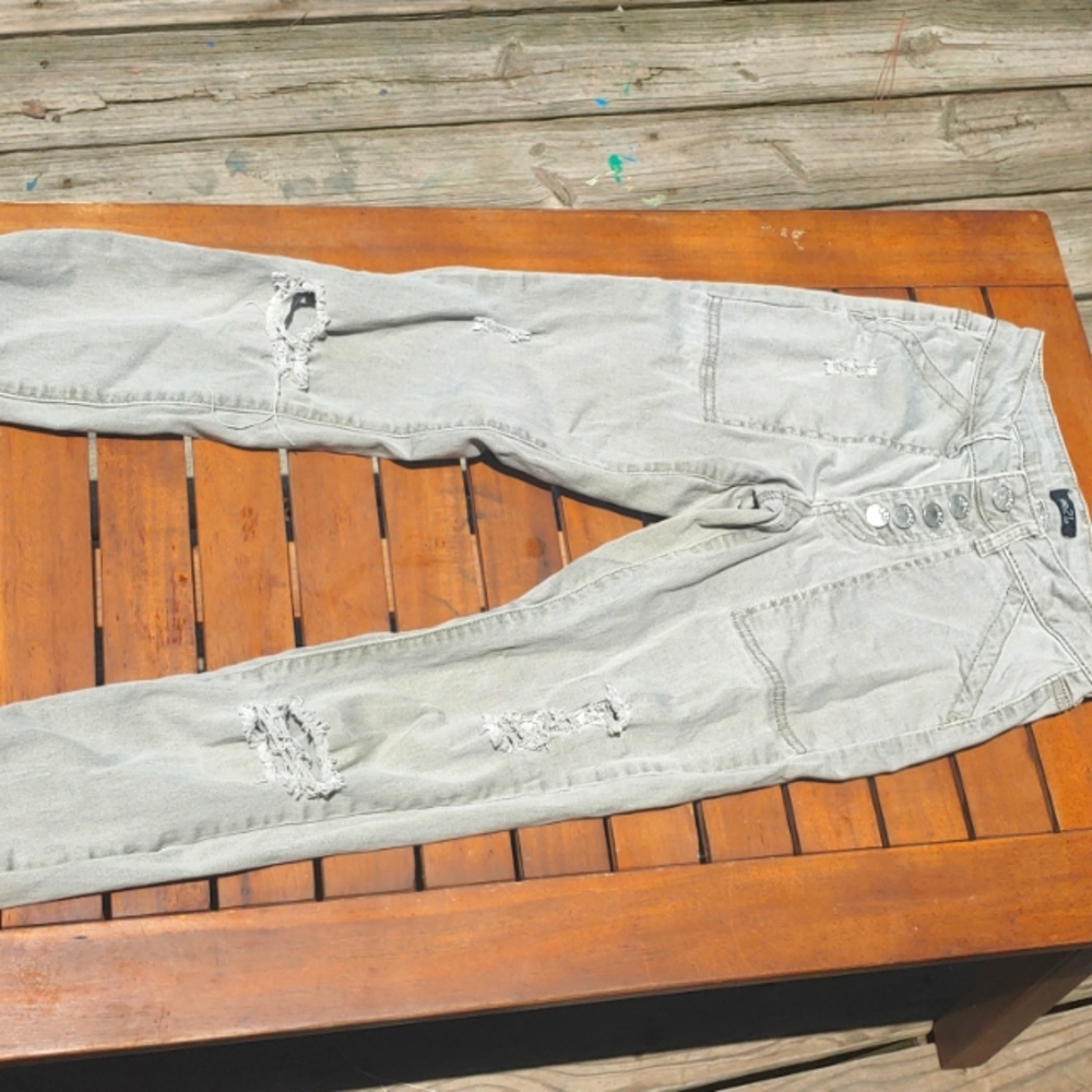 Distressed olives grey jeans